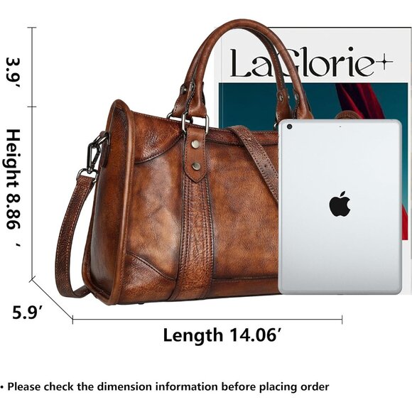 Genuine Leather Coffee Satchel Bag for Women, Vintage Crossbody & Shoulder Style - Picture 4 of 7